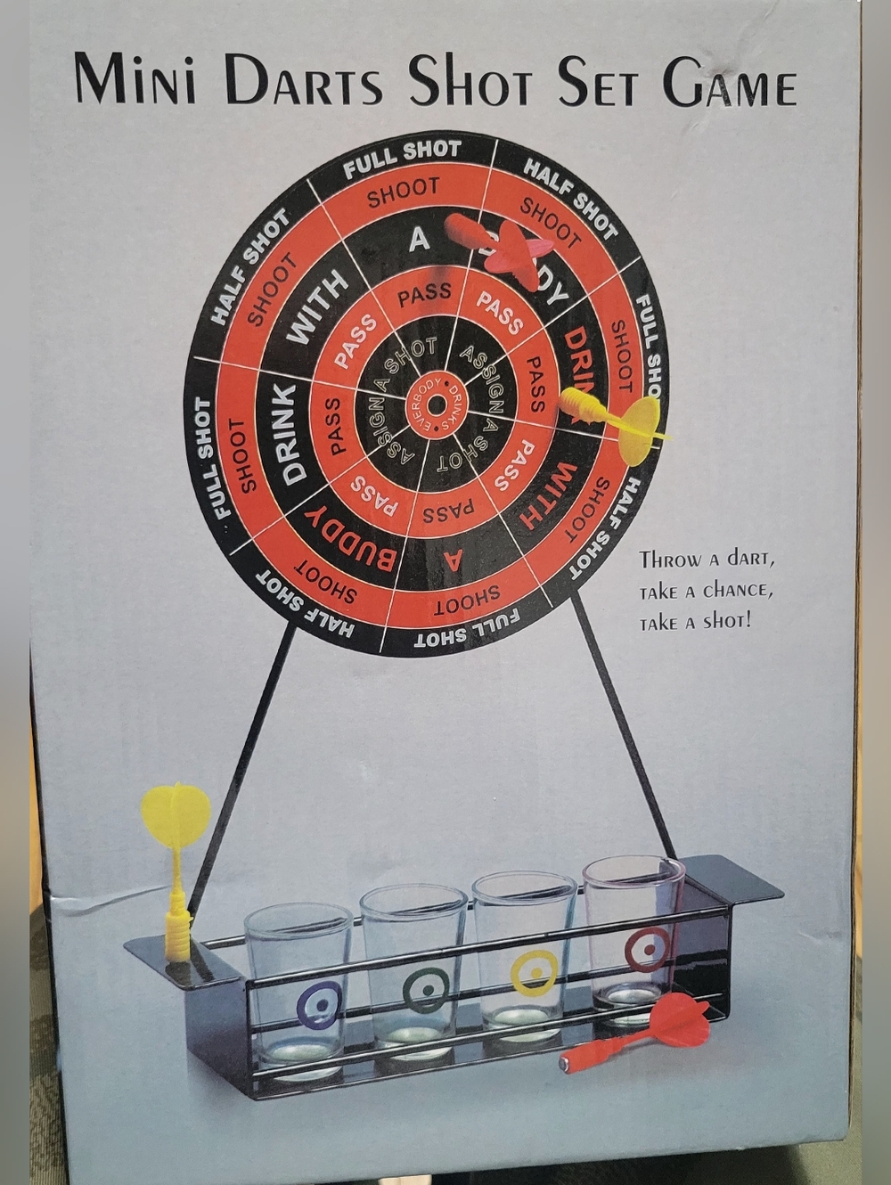 Mini Darts Shot Set Game – Black & Red Party Dartboard with Yellow Darts